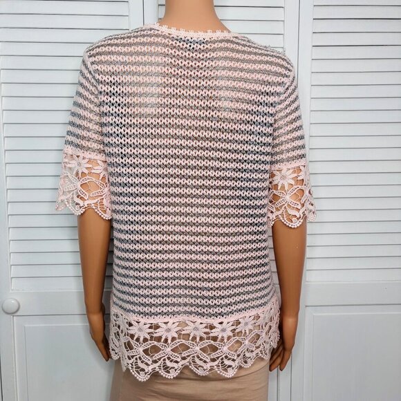 LEO & UGO Short Sleeve Striped Knit Sheer Sweater Size 8 - Picture 8 of 8